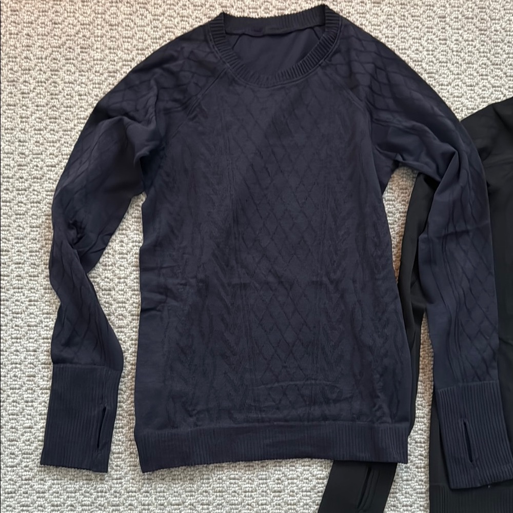 Two tops-Navy Blue and black Cable Knit lulu Sweater workout top